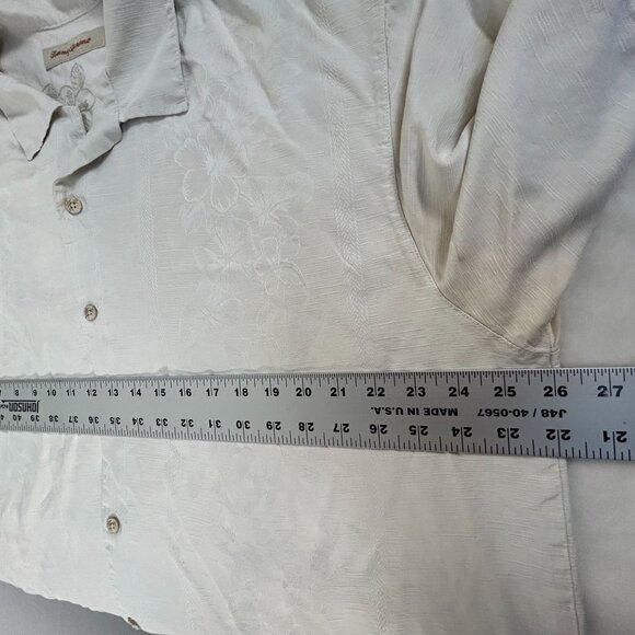 Tommy Bahama Mens Silk Jacquard Floral Button-Up Short Sleeve Shirt XLX Ivory - Picture 6 of 7